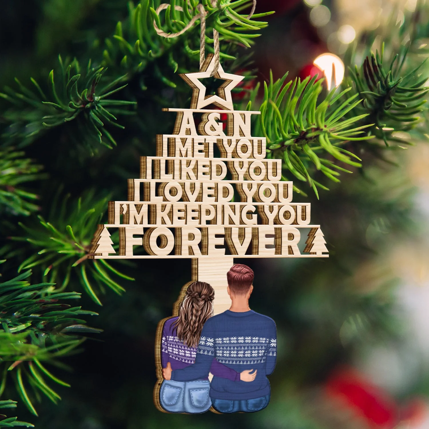 I'm Keeping You - Christmas Gift For Couple - Personalized Wooden Cutout Ornament - Image 3