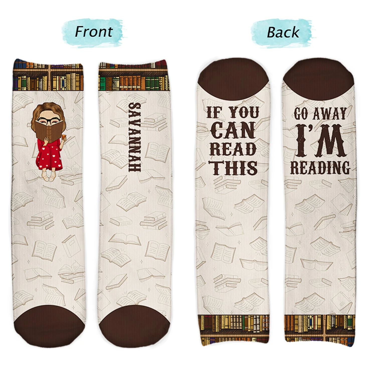 I'm Reading - Gift For Book Lovers - Personalized Socks - Image 2