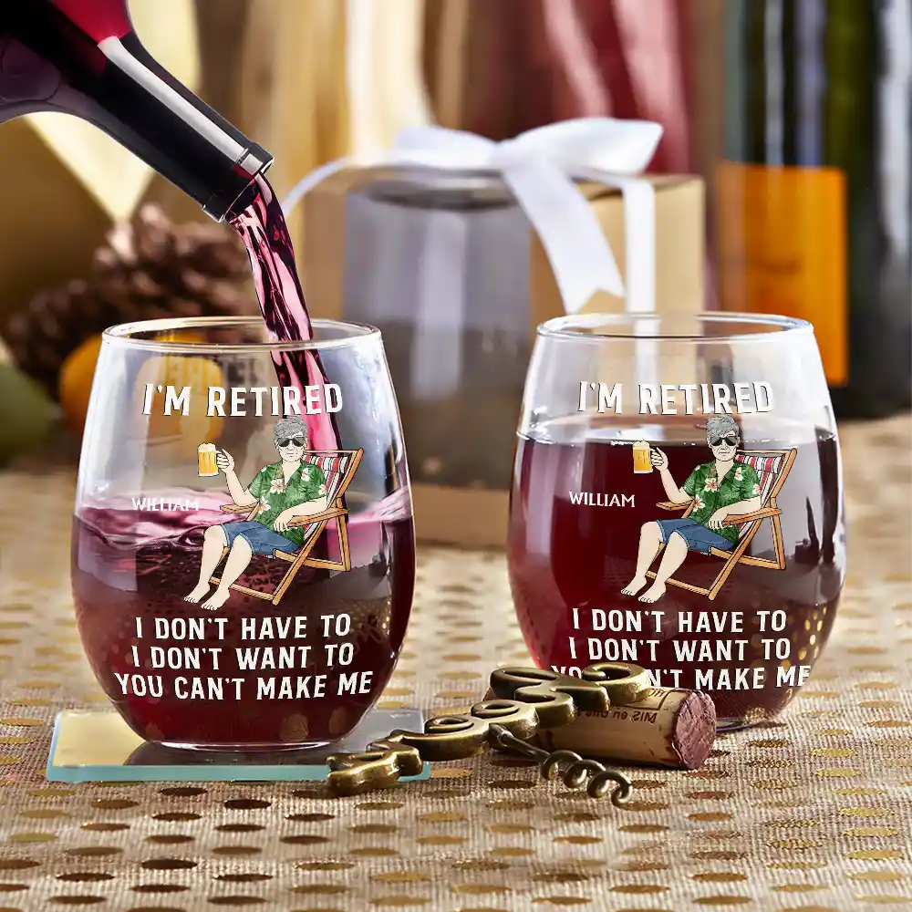 I'm Retired I Don't Have To - Personalized Stemless Wine Glass - Image 3