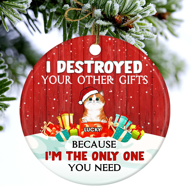I'm The Only One You Need - Christmas Gift For Cat Lovers - Personalized Custom Circle Ceramic Ornament - Image 2