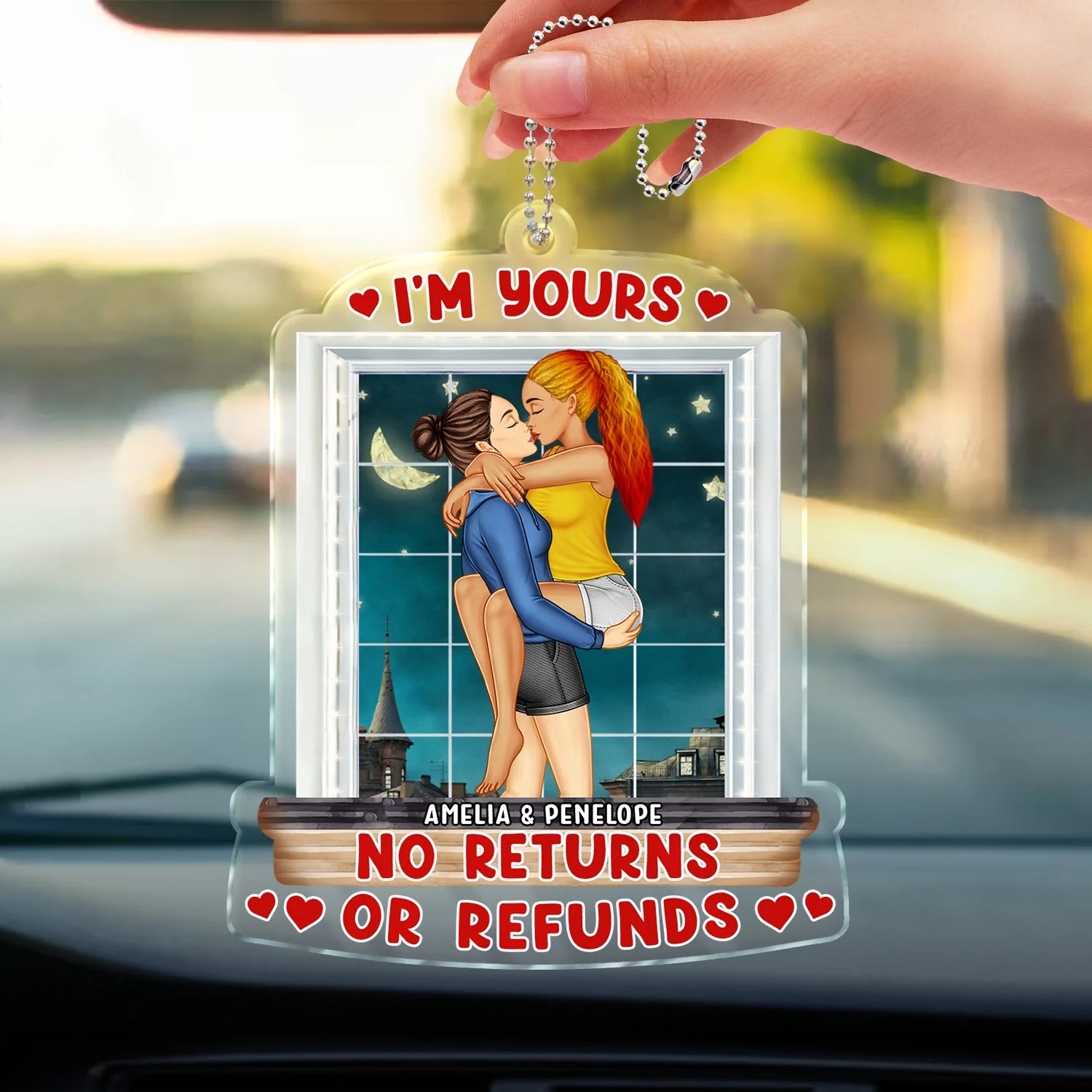 I'm Yours No Returns Or Refunds - Birthday, Anniversary Gift For Spouse, Husband, Wife, Couple - Personalized Acrylic Car Hanger - Image 3