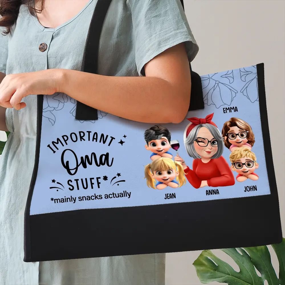 Important Grandma Stuff Mainly Snacks Actually 3D Effect - Personalized Canvas Tote Bag - Image 3