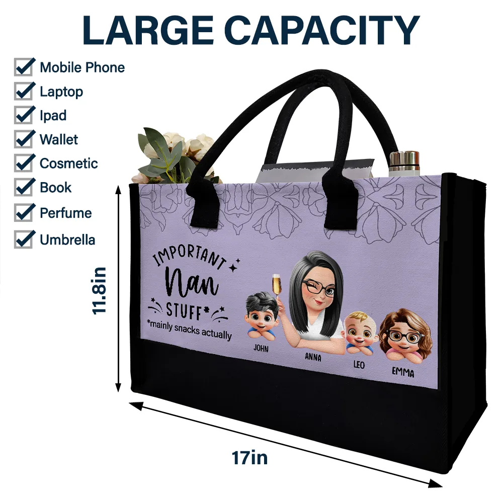 Important Grandma Stuff Mainly Snacks Actually 3D Effect - Personalized Canvas Tote Bag - Image 4