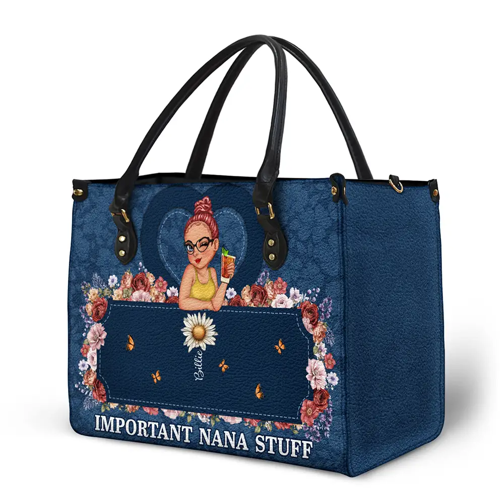 Important Nana Mom Stuff - Personalized Leather Bag - Image 2