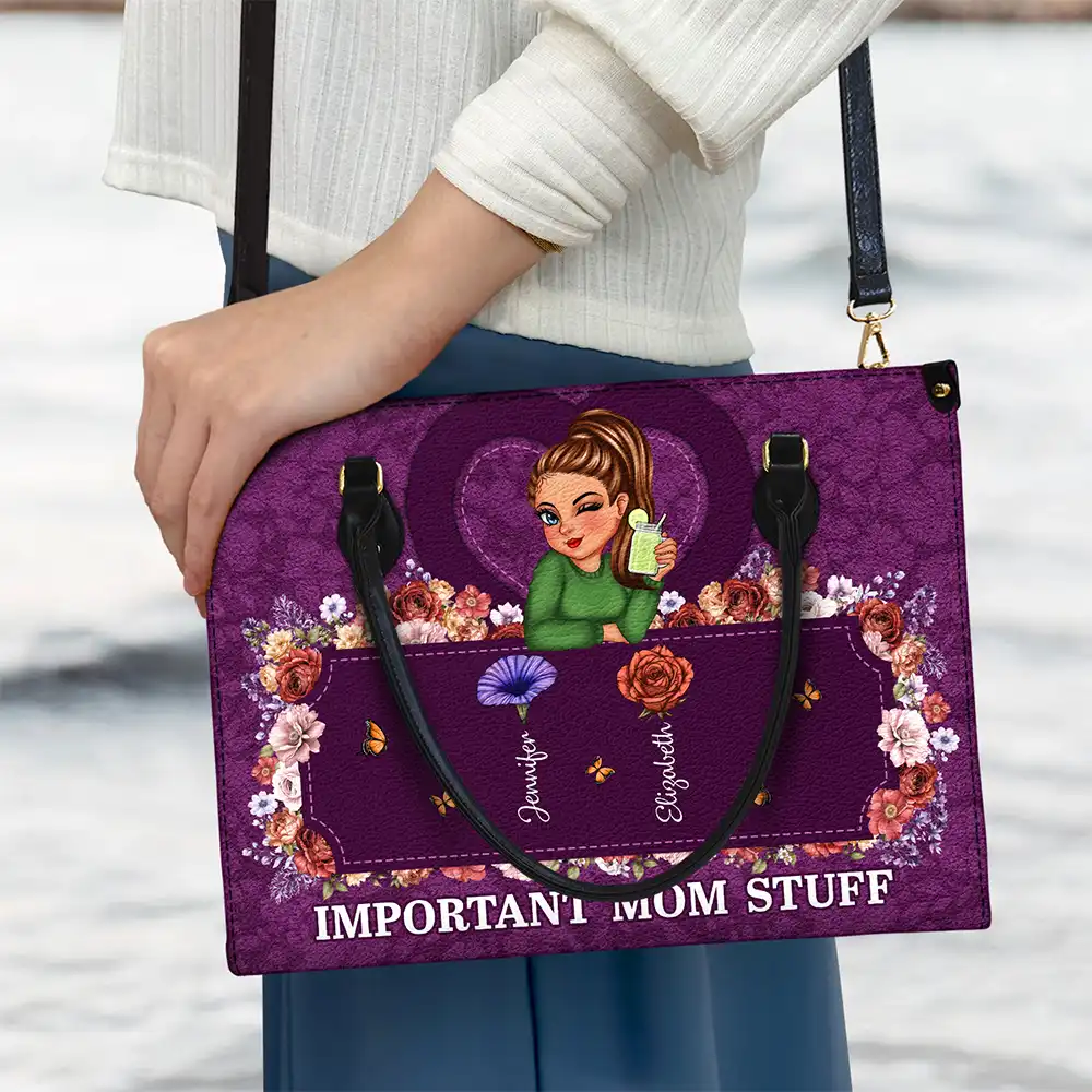 Important Nana Mom Stuff - Personalized Leather Bag - Image 3