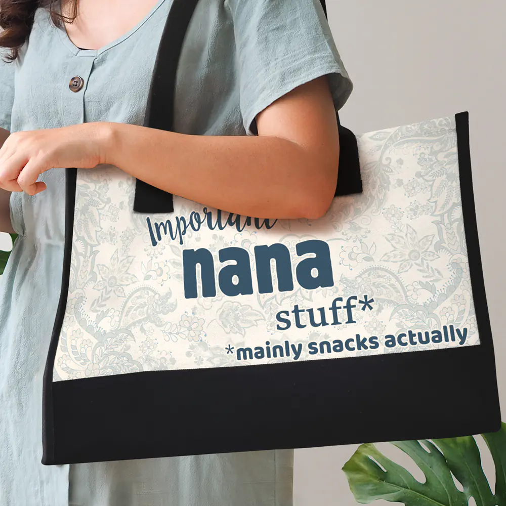 Important Nana Stuff - Personalized Canvas Tote Bag - Image 3