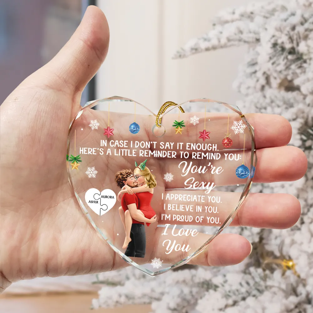 In Case I Don't Say It Enough 3D Kissing Couples - Personalized Heart Shaped Glass Ornament - Image 3