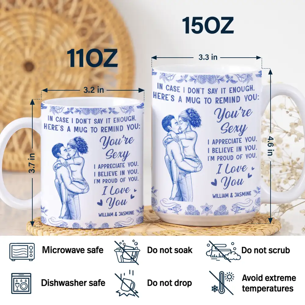 In Case I Don't Say It Enough Kising Couples Toile - Personalized White Edge-to-Edge Mug - Image 5