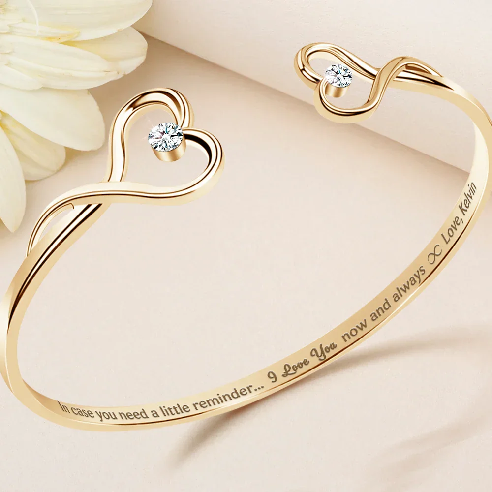 In Case You Need A Little Reminder - Personalized Gem Heart Cuff Bracelet - Image 2