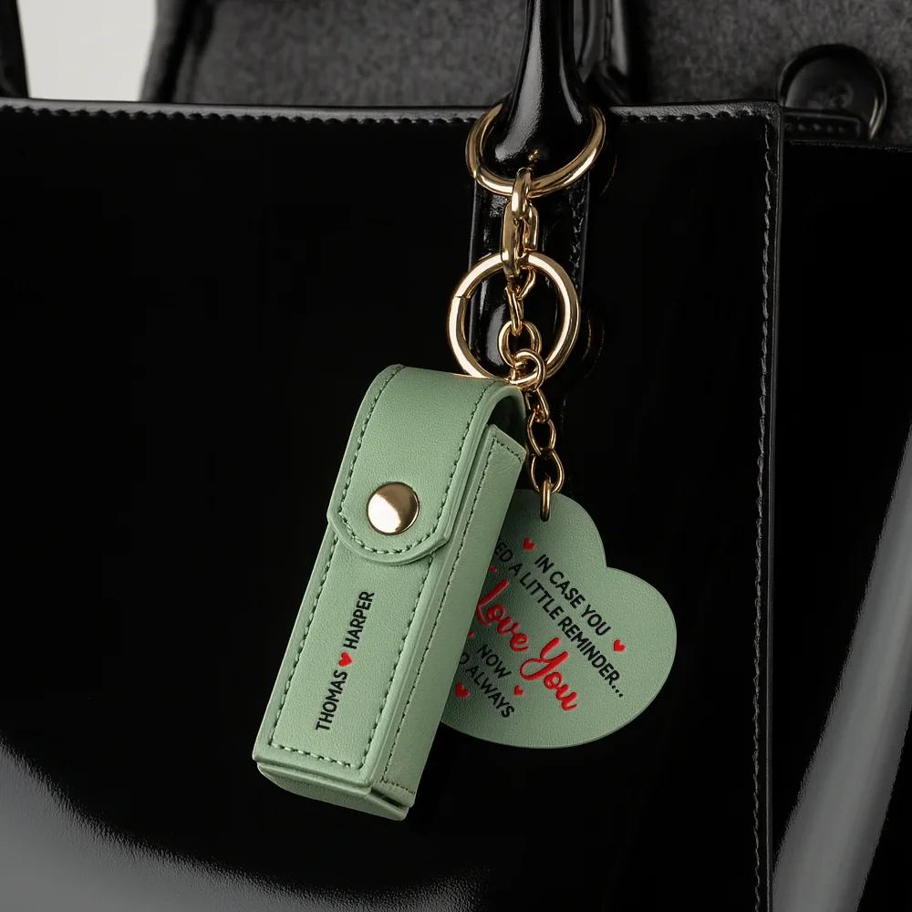 In Case You Need A Reminder - Personalized Leather Lipstick Case Keychain With Mirror - Image 3