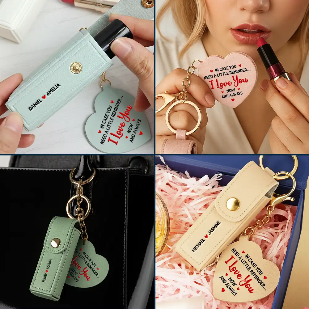 In Case You Need A Reminder - Personalized Leather Lipstick Case Keychain With Mirror - Image 5