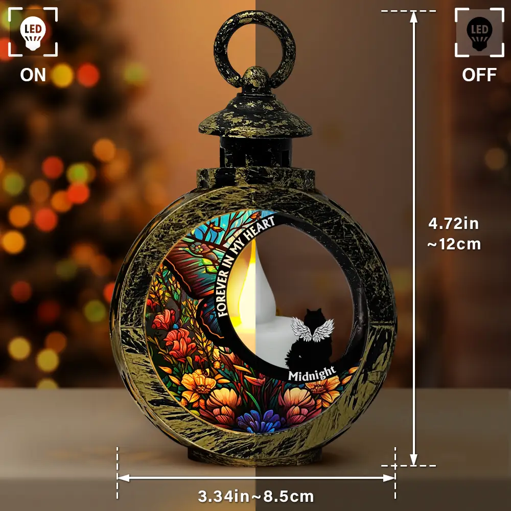 In Loving Memory Black Dogs Cats Memorial - Personalized Candlelight Lantern Ornament - Image 3