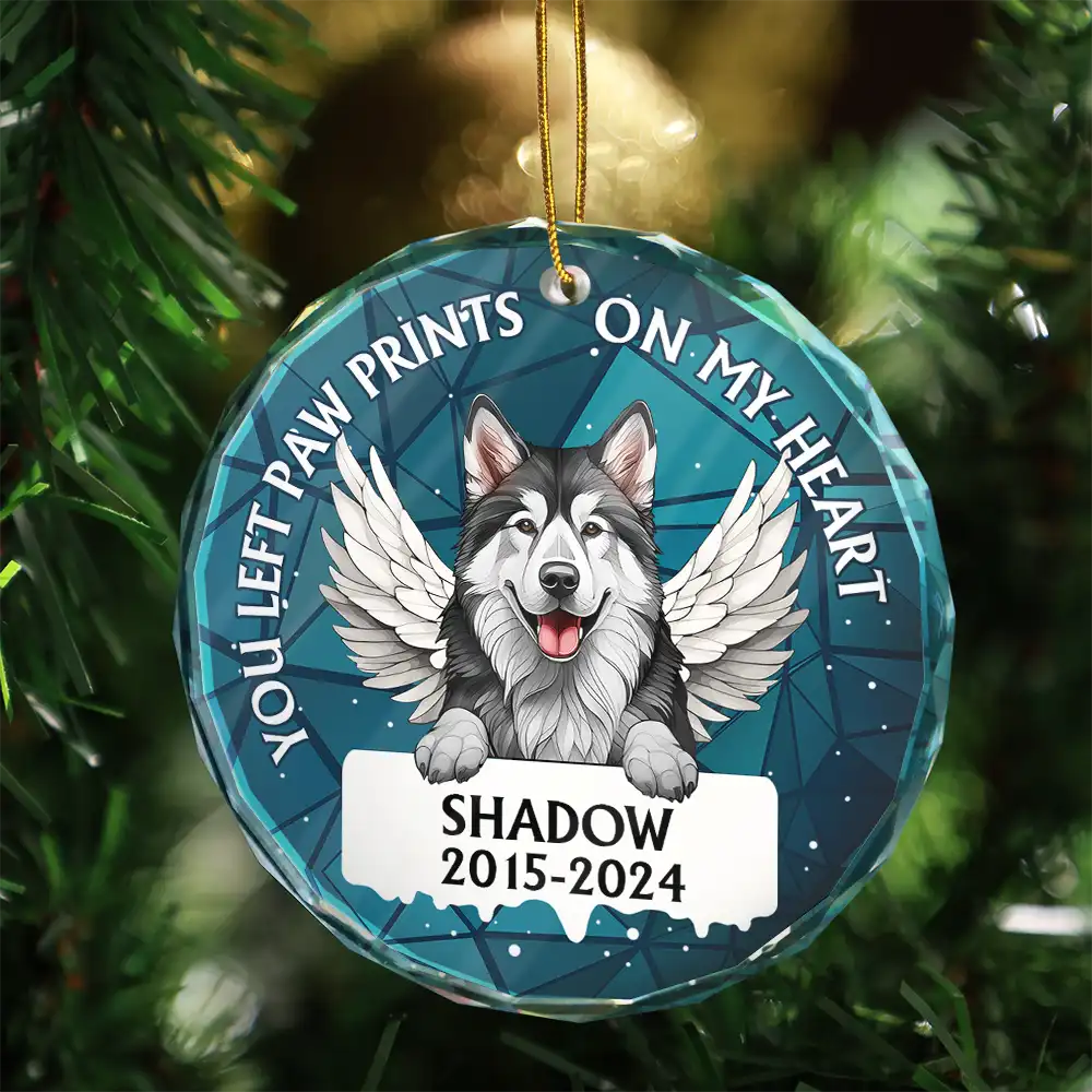 In Loving Memory Memorial Dog Cat Stained Glass - Personalized Circle Glass Ornament - Image 3