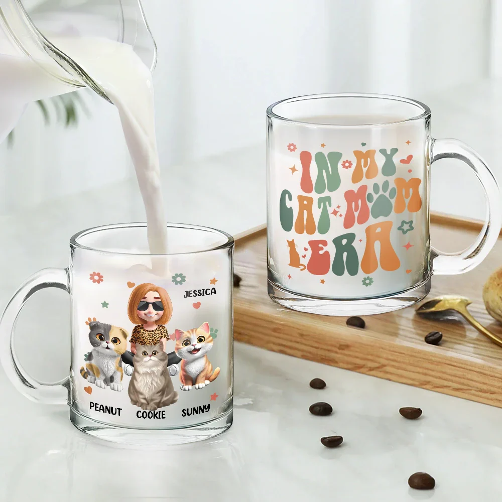 In My Cat Mom Era 3D Effect - Personalized Glass Mug - Image 4
