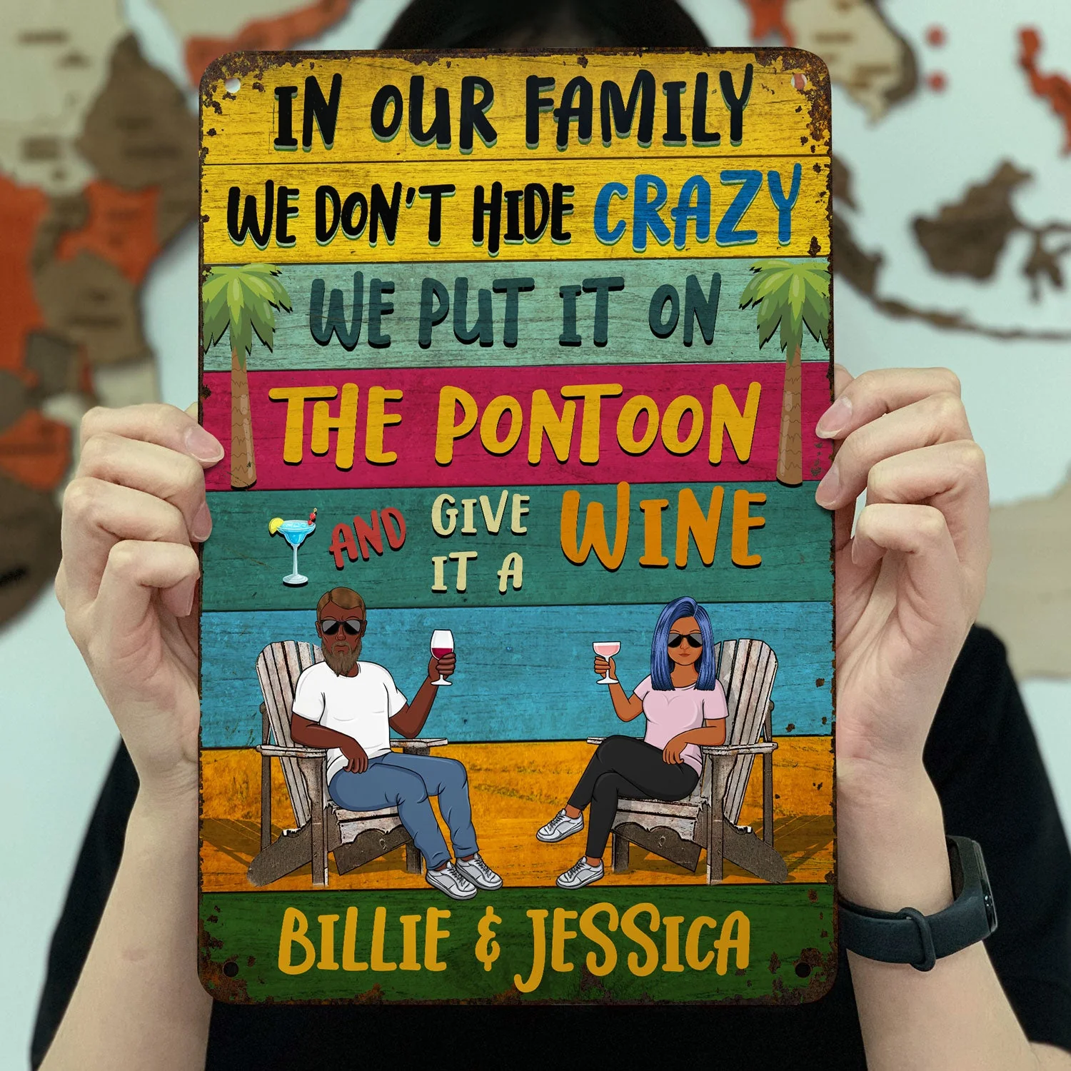 In Our Family We Don't Hide Crazy We Put It On The Porch Grilling - Home Decor, Backyard Decor, Gift For Her, Him, Family, Couples, Husband, Wife - Personalized Custom Classic Metal Signs - Image 3