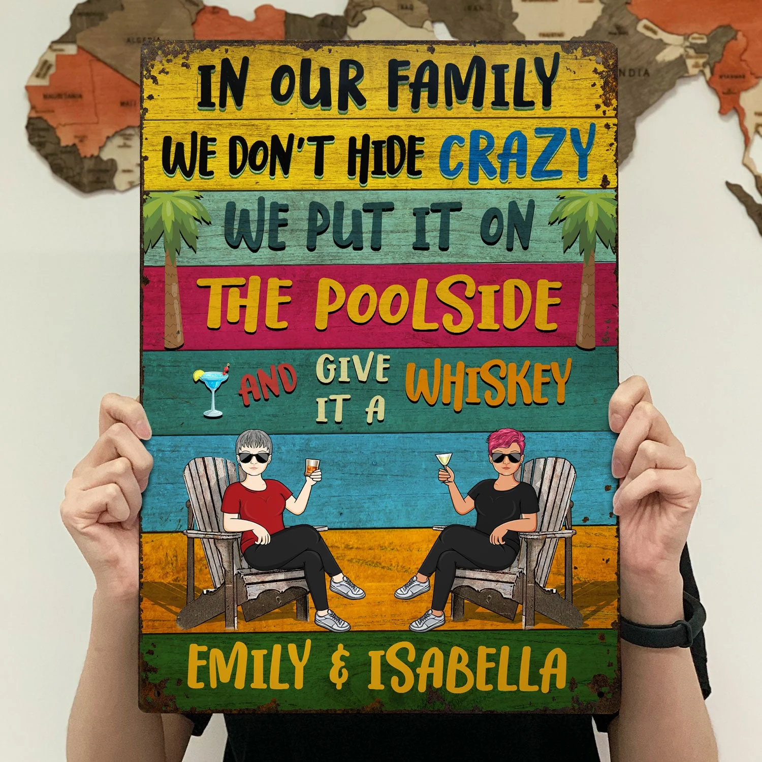 In Our Family We Don't Hide Crazy We Put It On The Porch Grilling - Home Decor, Backyard Decor, Gift For Her, Him, Family, Couples, Husband, Wife - Personalized Custom Classic Metal Signs - Image 4