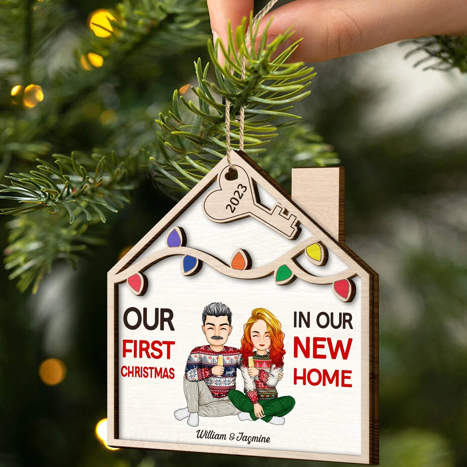 In Our New Home - Christmas Gift For Couple - Personalized 2-Layered Wooden Ornament - Image 2