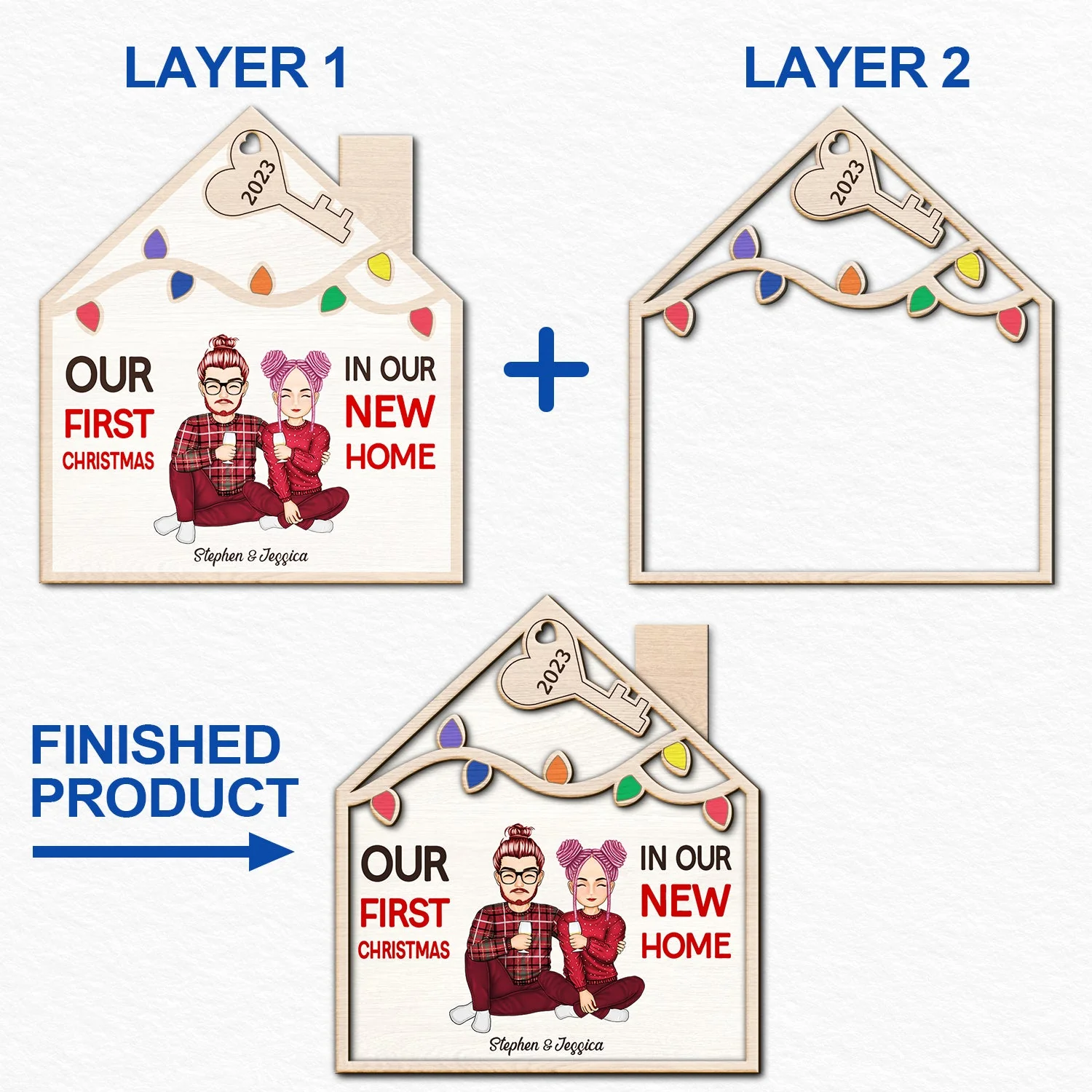 In Our New Home - Christmas Gift For Couple - Personalized 2-Layered Wooden Ornament - Image 6