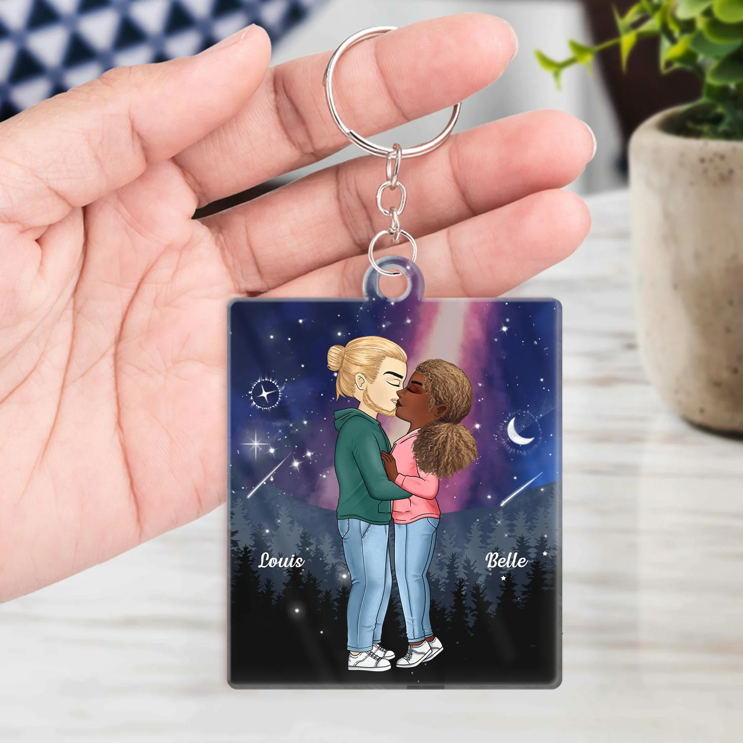 In The Galaxy Sky Chibi Kissing Couple Sideview - Birthday, Loving, Anniversary Gift For Spouse, Husband, Wife, Married Couple, Boyfriend, Girlfriend - Personalized Acrylic Keychain - Image 4