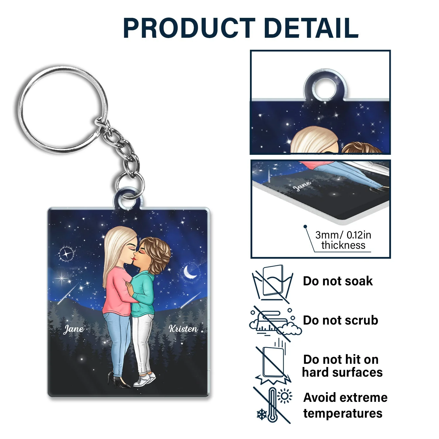 In The Galaxy Sky Chibi Kissing Couple Sideview - Birthday, Loving, Anniversary Gift For Spouse, Husband, Wife, Married Couple, Boyfriend, Girlfriend - Personalized Acrylic Keychain - Image 5