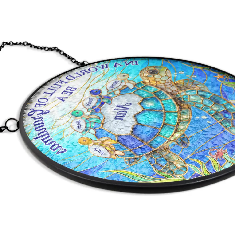 In The World Full Of Grandmas Be A Nanny Turtle - Personalised Stained Glass Window Hanging Suncatcher - Image 5