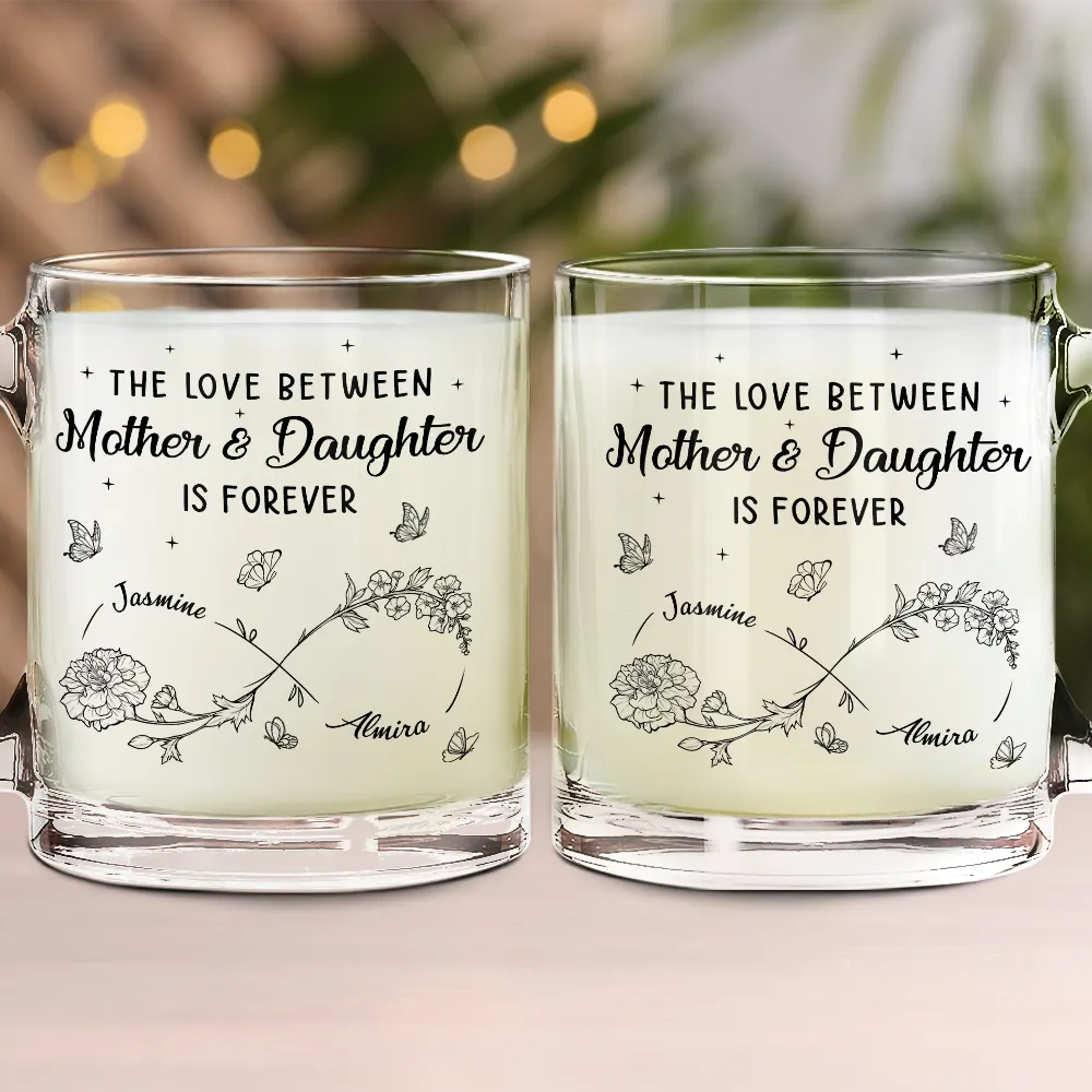 Infinity Flower Mother And Daughter Forever Linked Together - Personalized Glass Mug - Image 2