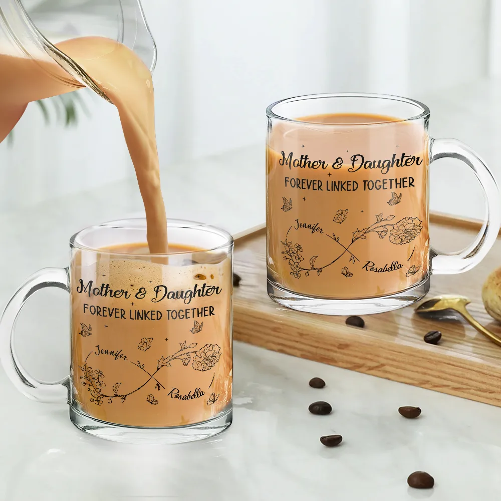 Infinity Flower Mother And Daughter Forever Linked Together - Personalized Glass Mug - Image 4