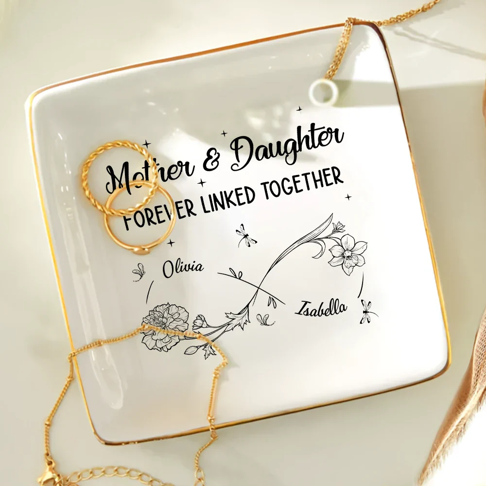 Infinity Flower Mother And Daughter Forever Linked Together - Personalized Ring Dish - Image 4
