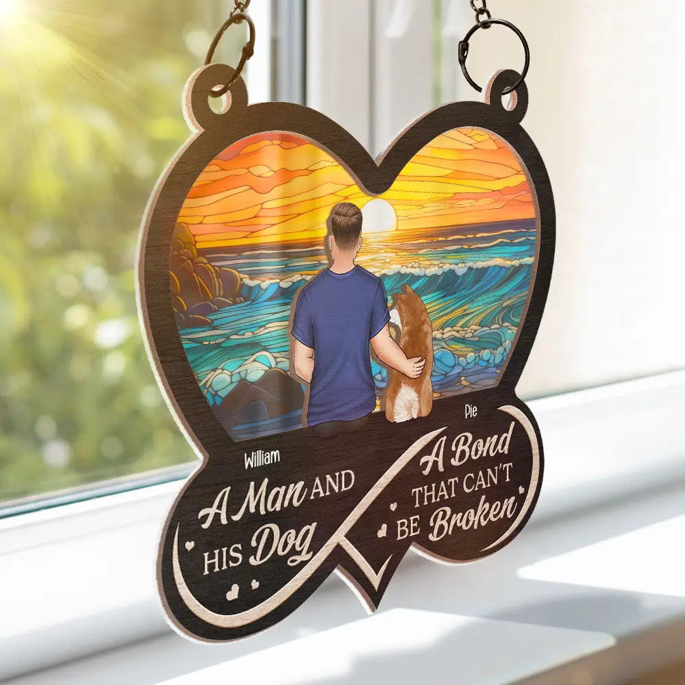 Infinity Heart Flower Field A Girl And Her Dog And Cat - Personalized Window Hanging Suncatcher Ornament - Image 3