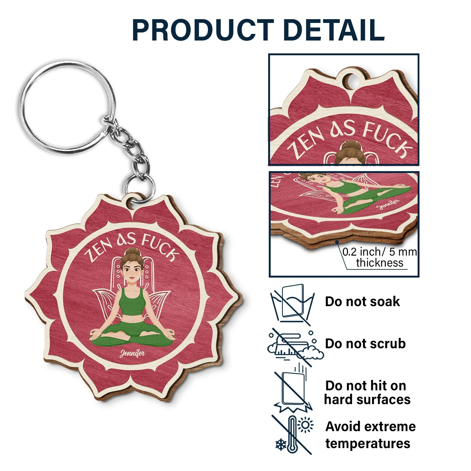 Inhale Exhale - Gift For Yoga Lovers - Personalized Wooden Keychain - Image 5