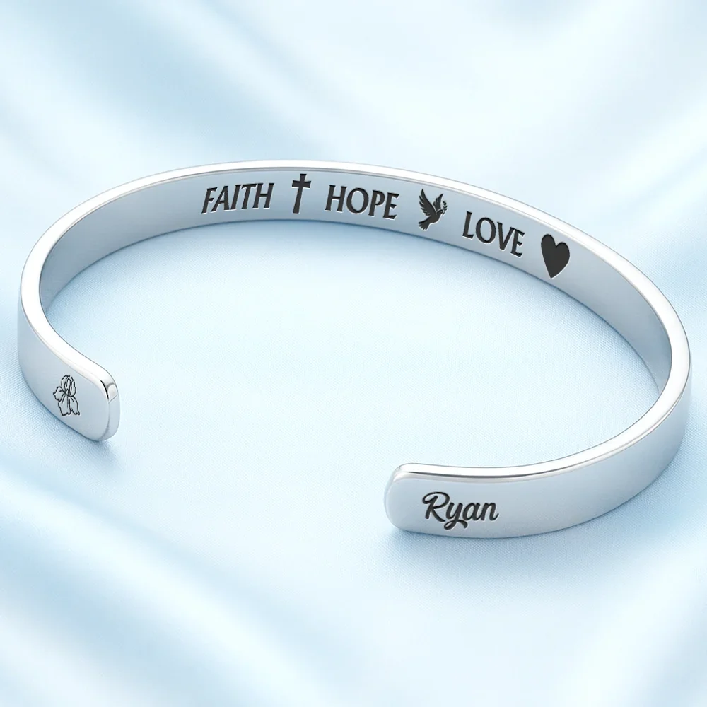 Inspirational Faith Hope Love Christian - Personalized Bangle Bracelet Cuff - Image 2