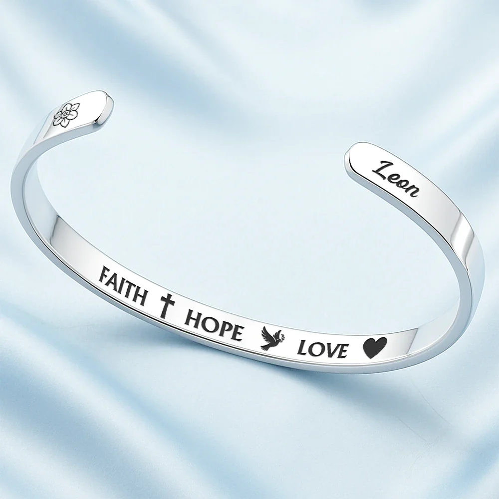 Inspirational Faith Hope Love Christian - Personalized Bangle Bracelet Cuff - Image 3