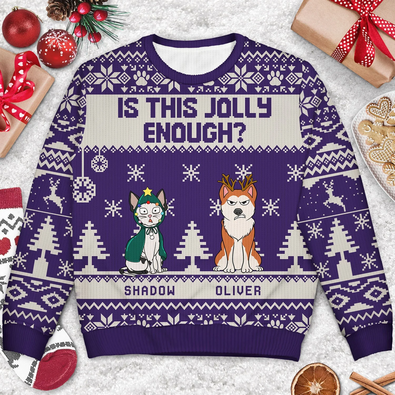 Is This Jolly Enough - Christmas Gift For Dog, Cat, Pet Lovers - Personalized Unisex Ugly Sweater - Image 3