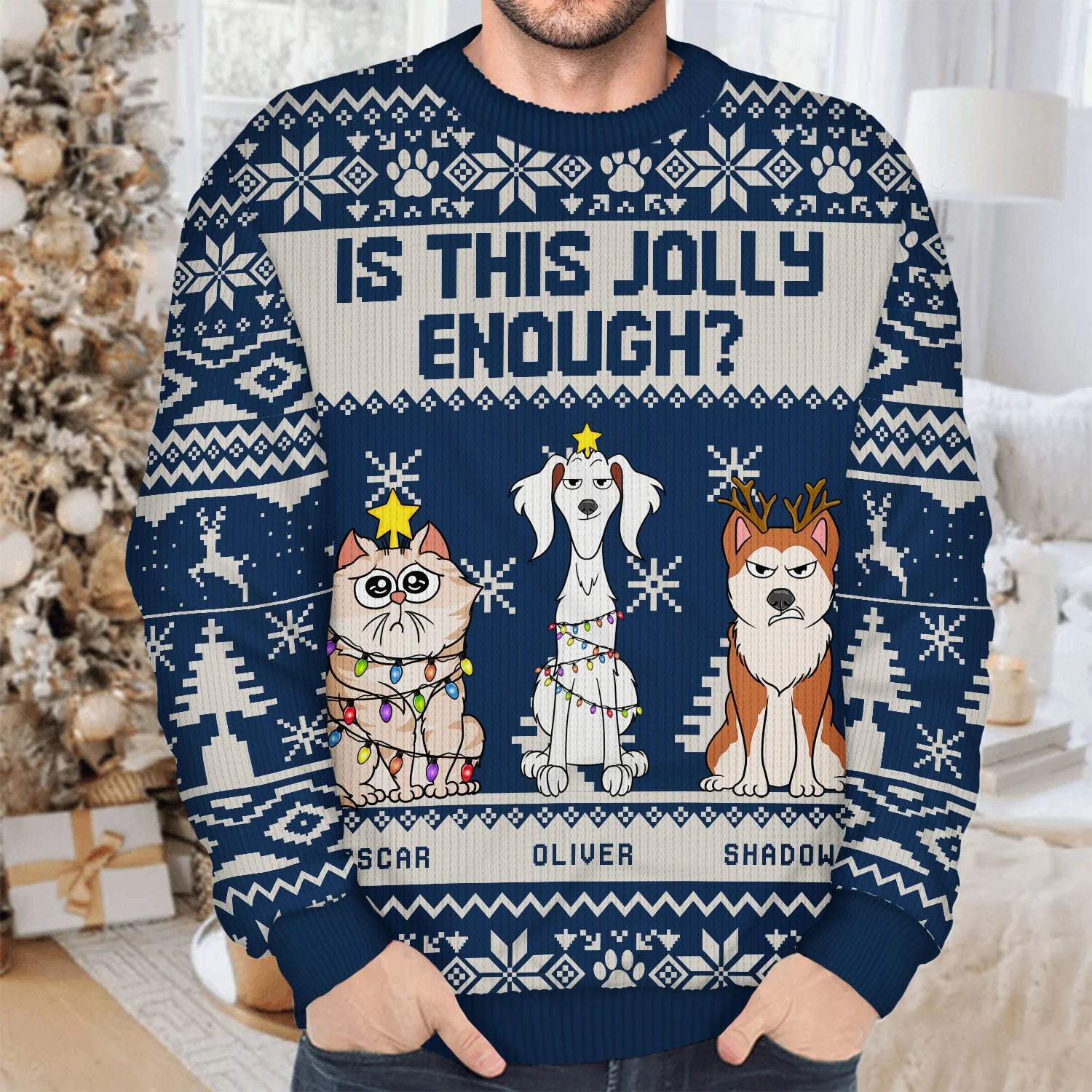 Is This Jolly Enough - Christmas Gift For Dog, Cat, Pet Lovers - Personalized Unisex Ugly Sweater - Image 4