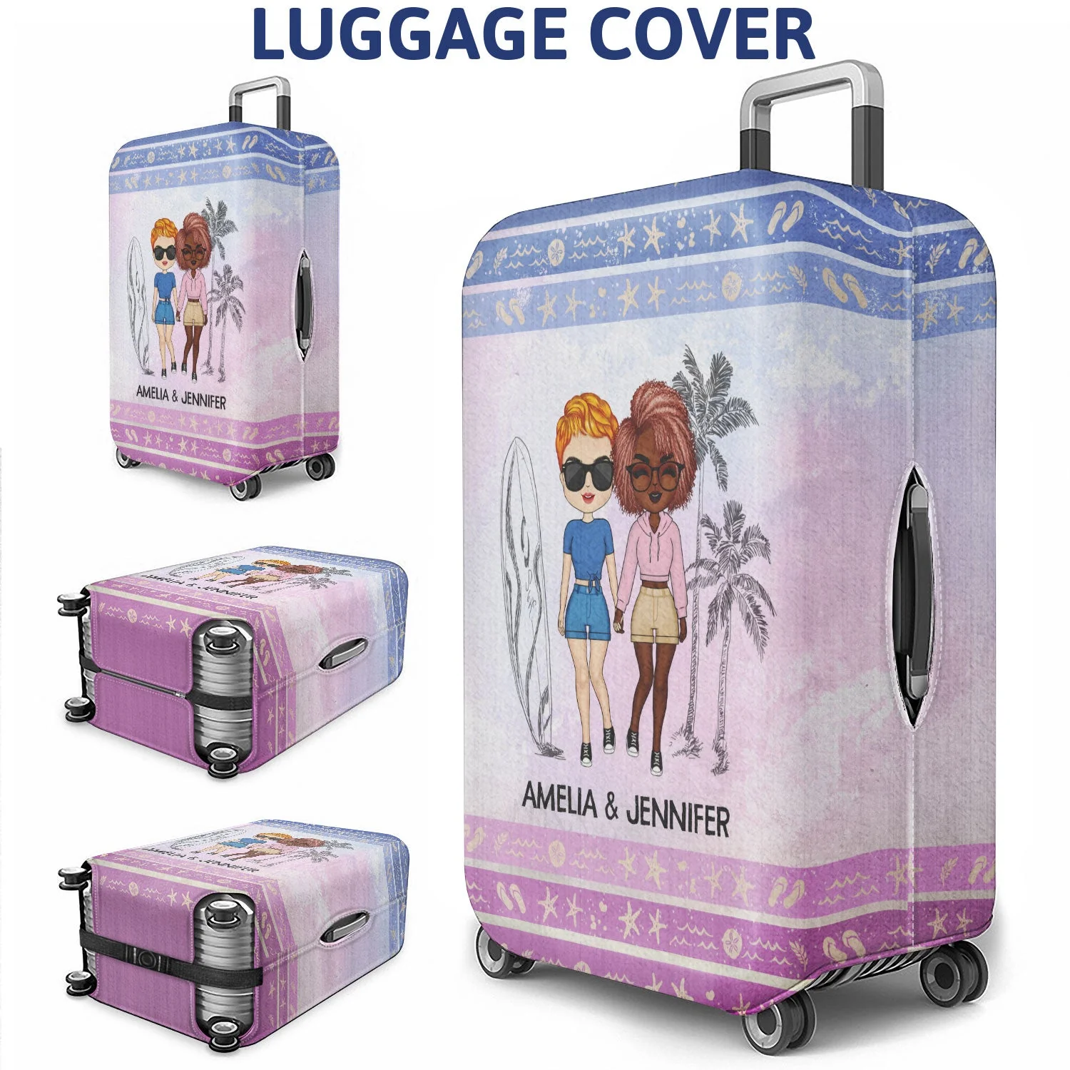 It Doesn't Matter Where You Go In Life Beach Traveling Couples - Personalized Custom Luggage Cover - Image 3