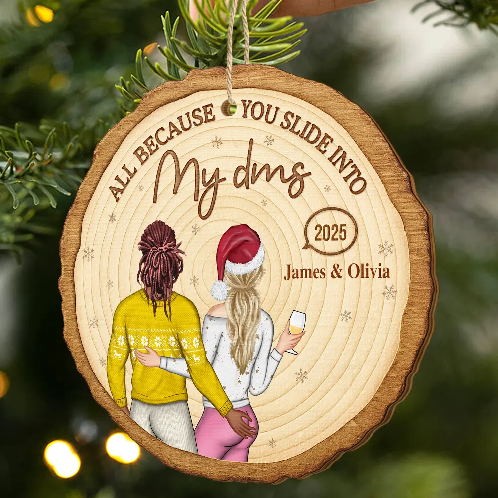It Started With A Message Online Dating Couple - Personalized Custom Shaped Wooden Ornament - Image 2