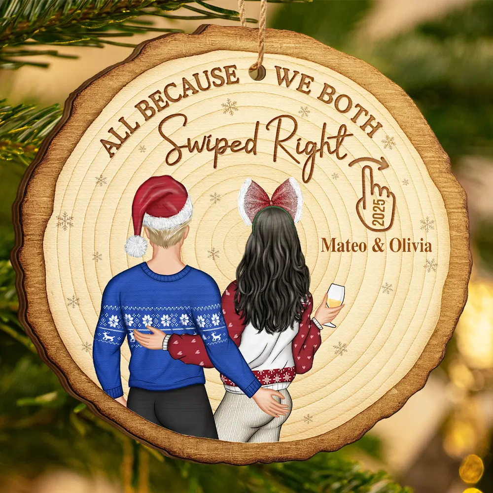 It Started With A Message Online Dating Couple - Personalized Custom Shaped Wooden Ornament - Image 3