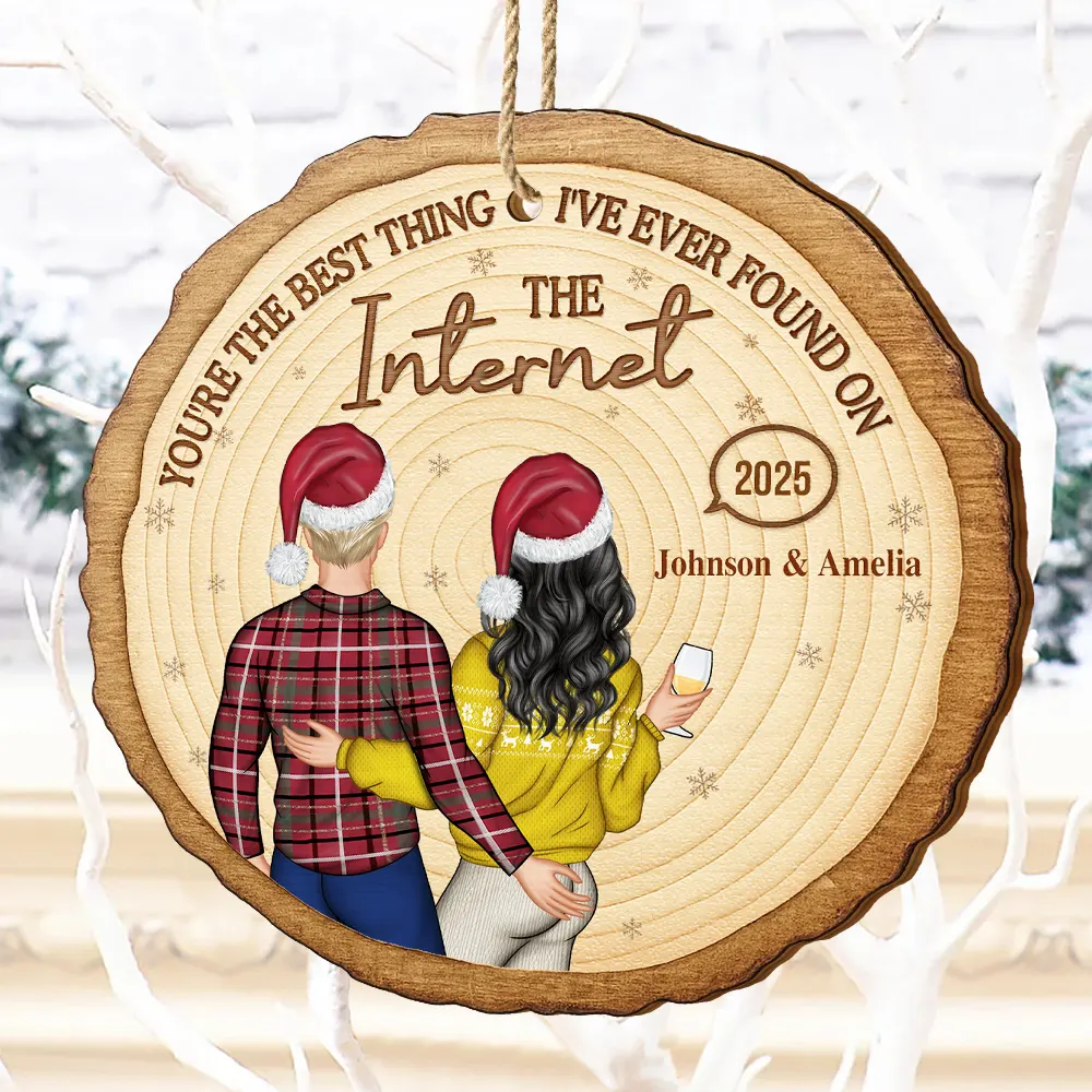 It Started With A Message Online Dating Couple - Personalized Custom Shaped Wooden Ornament - Image 4