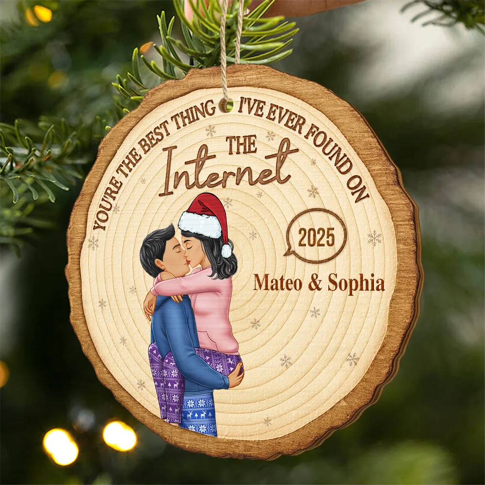 It Started With A Message Online Dating Couple Side View - Personalized Custom Shaped Wooden Ornament - Image 2