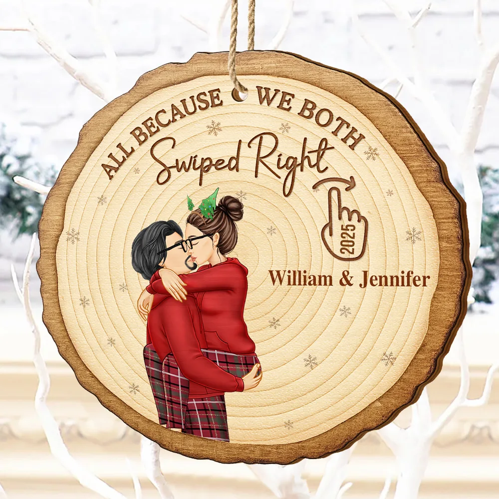 It Started With A Message Online Dating Couple Side View - Personalized Custom Shaped Wooden Ornament - Image 4