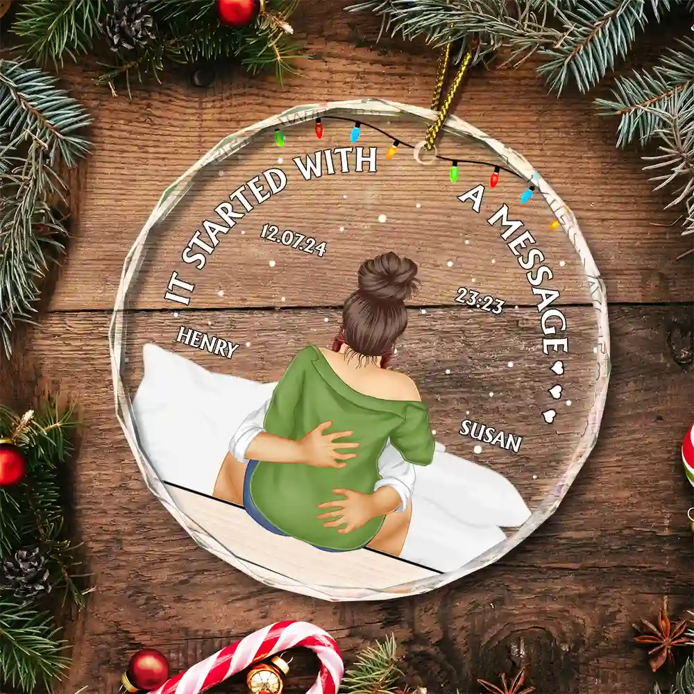 It Started With A Message - Personalized Circle Glass Ornament - Image 5