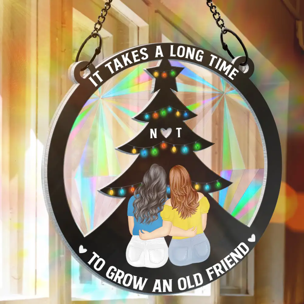 It Takes A Long Time Grow An Old Friend Bestie - Personalized Window Hanging Rainbow Suncatcher - Image 3