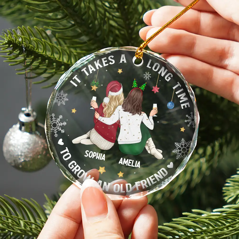 It Takes A Long Time To Grow An Old Friend Christmas Backside - Personalized Circle Glass Ornament - Image 2