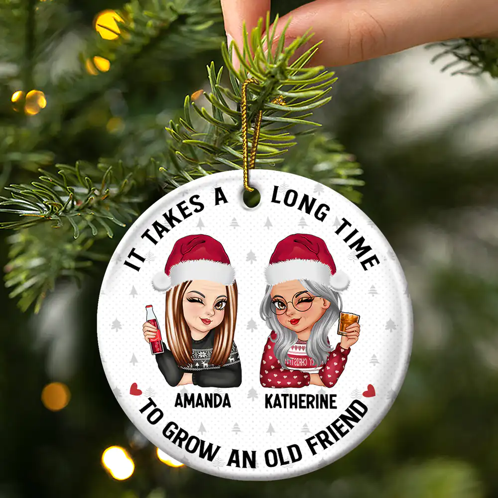 It Takes A Long Time To Grow An Old Friend Christmas - Personalized Circle Ceramic Ornament - Image 3