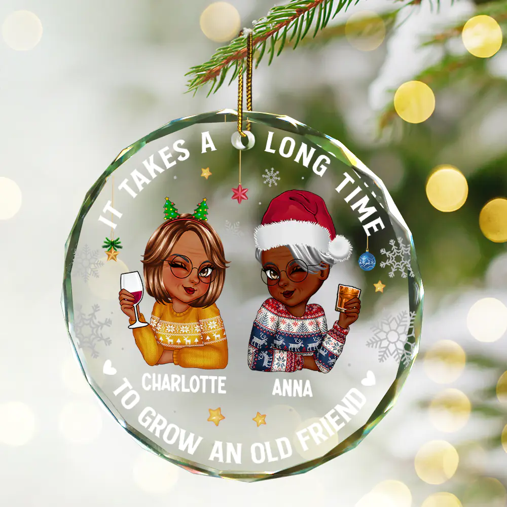 It Takes A Long Time To Grow An Old Friend Christmas - Personalized Circle Glass Ornament - Image 2