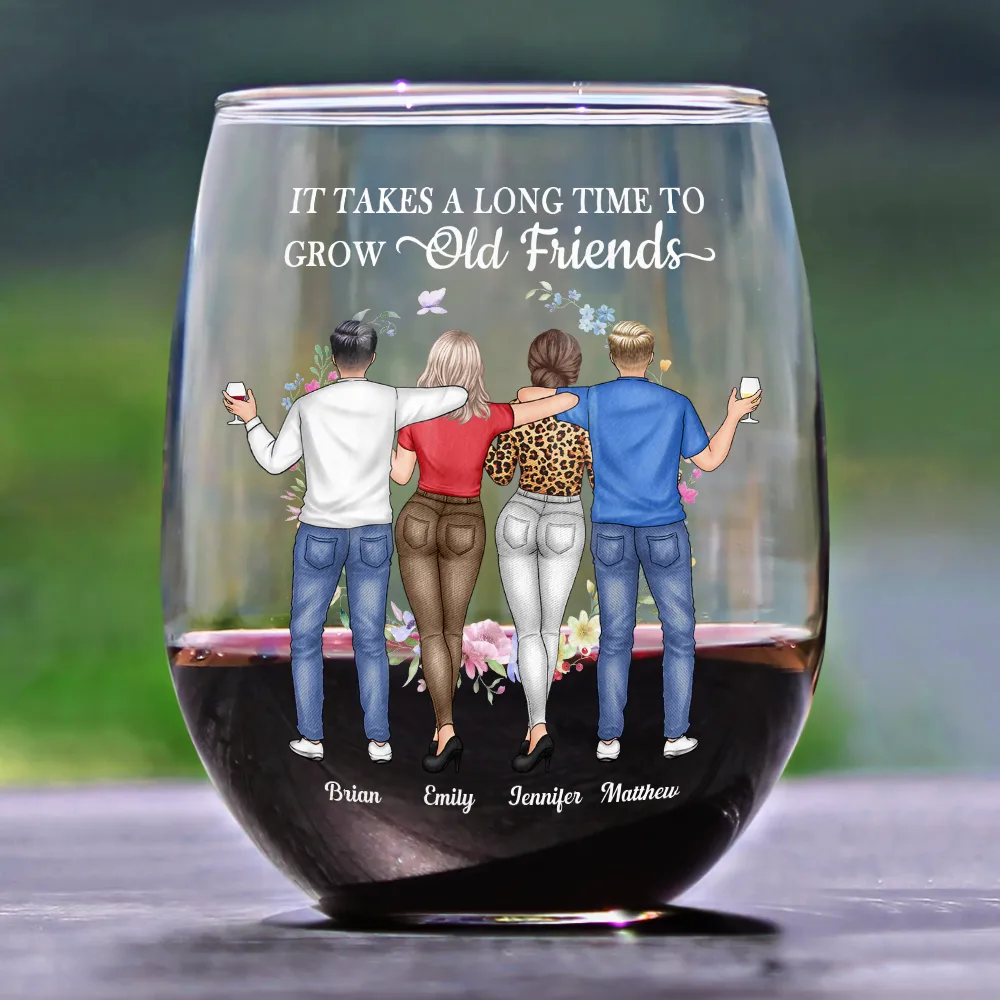 It Takes A Long Time To Grow An Old Friend - Personalized Stemless Wine Glass - Image 2