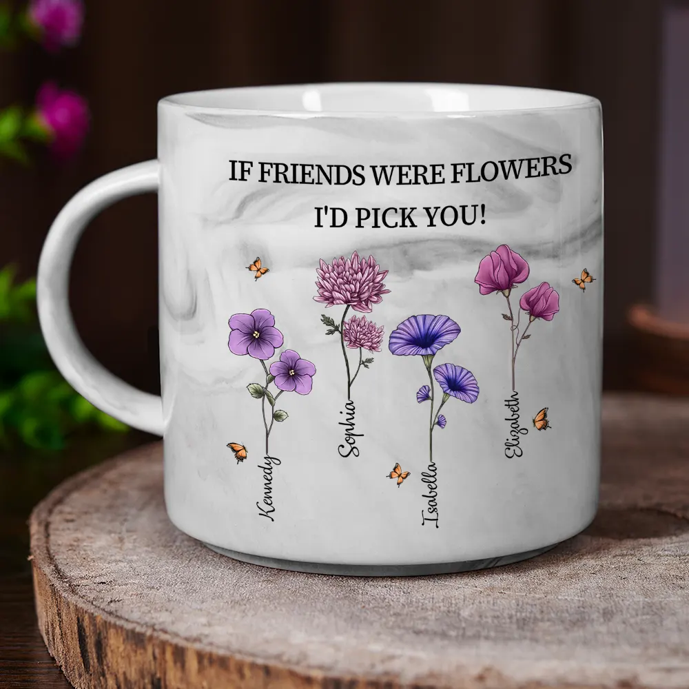 It Takes A Long Time To Grow Old Friends Birth Flowers - Personalized Marble Mug - Image 3