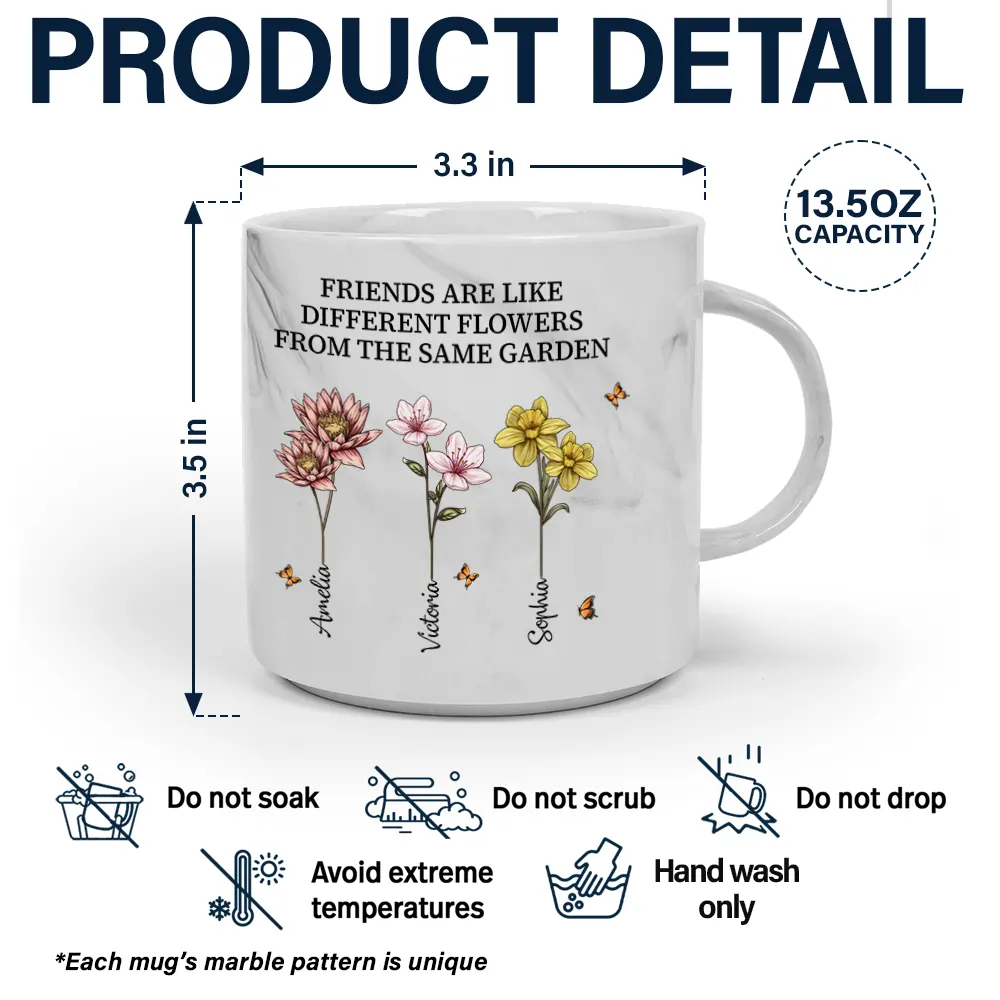 It Takes A Long Time To Grow Old Friends Birth Flowers - Personalized Marble Mug - Image 5
