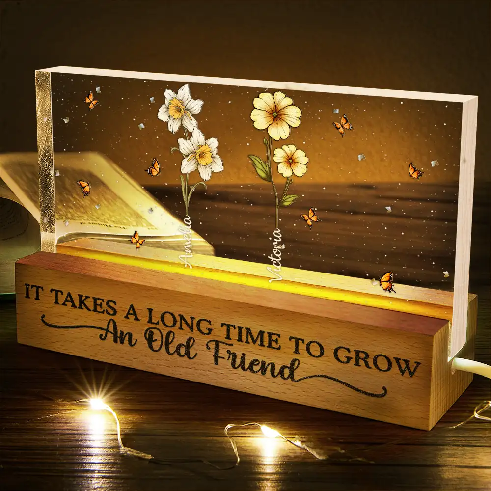 It Takes A Long Time To Grow Old Friends Birth Flowers - Personalized Rectangle LED Light - Image 5