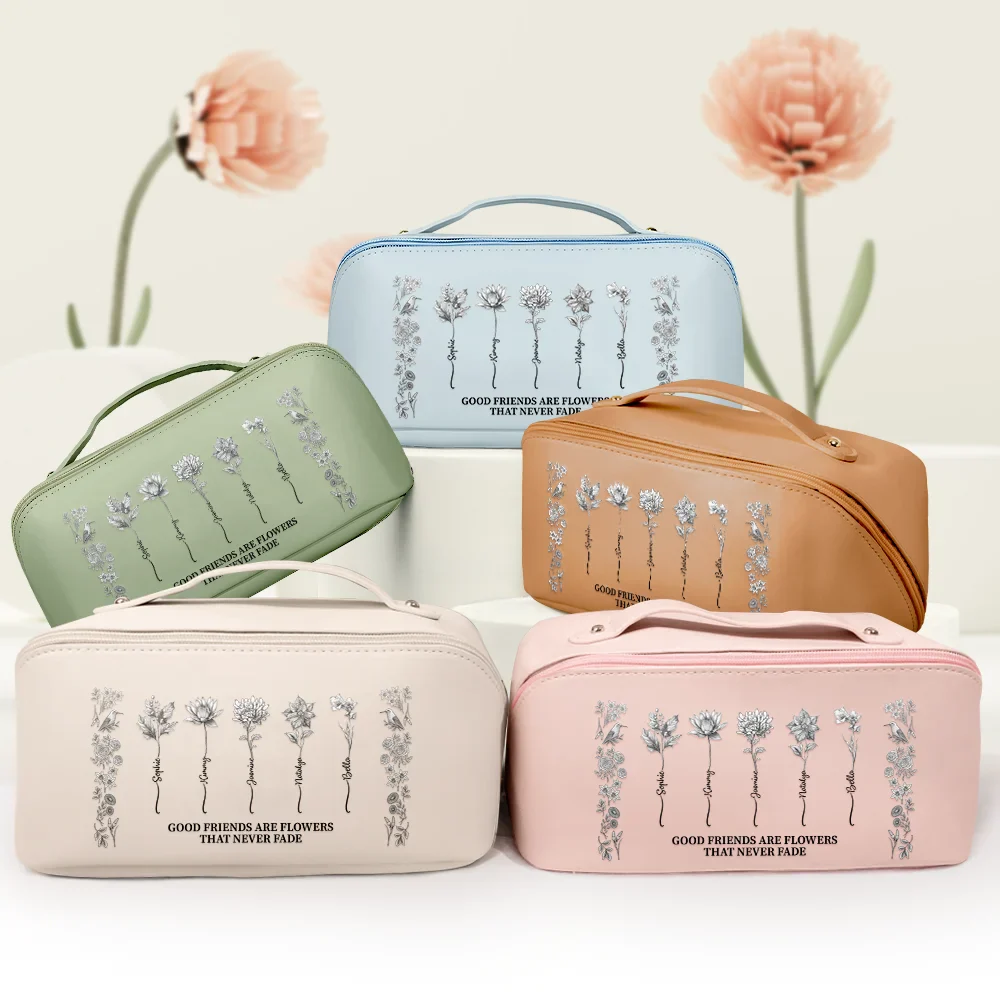 It Takes A Long Times To Grow An Old Best Friends Toile De Jouy Pattern - Personalized Leather Makeup Bag - Image 3